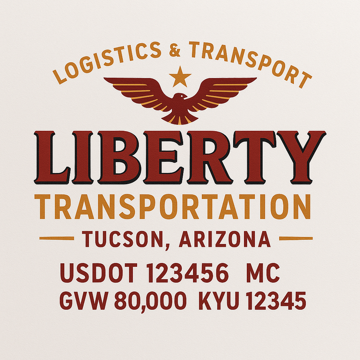 Custom Truck Door Decal Sticker Sign For Trucking, Transport, Logistics, Work Trucks, Semi Trucks With USDOT, MC, CA, KYU, VIN, GVW Regulation Numbers (Set of 2)