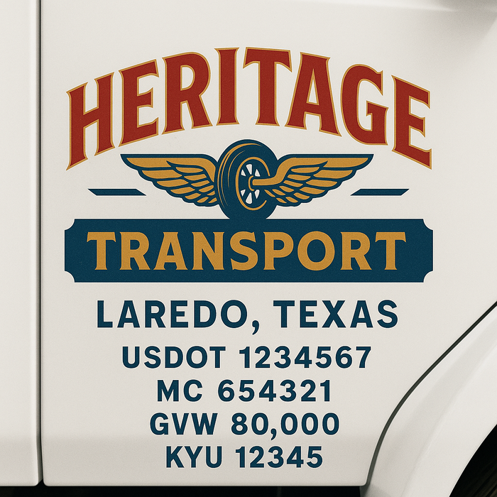Custom Truck Door Decal Sticker Sign For Trucking, Transport, Logistics, Work Trucks, Semi Trucks With USDOT, MC, CA, KYU, VIN, GVW Regulation Numbers (Set of 2)