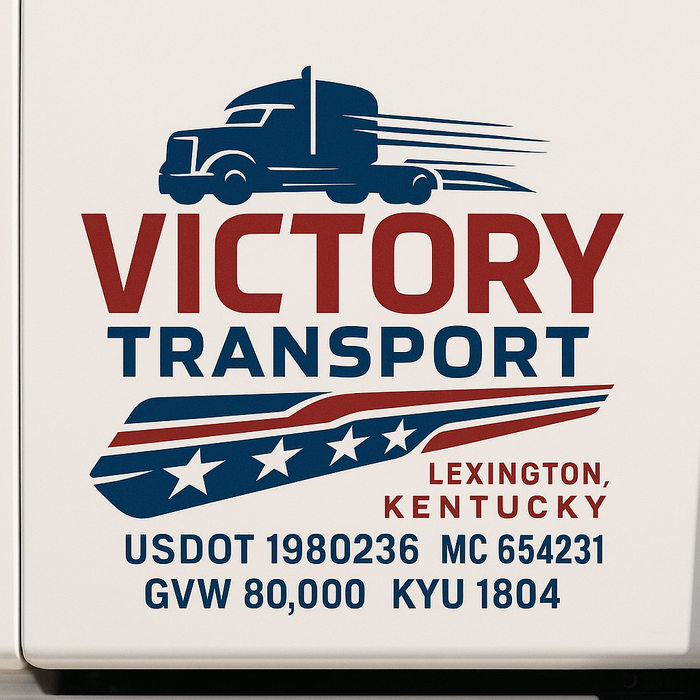 Custom Truck Door Decal Sticker Sign For Trucking, Transport, Logistics, Work Trucks, Semi Trucks With USDOT, MC, CA, KYU, VIN, GVW Regulation Numbers (Set of 2)