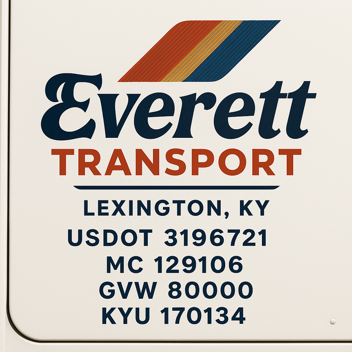 Custom Truck Door Decal Sticker Sign For Trucking, Transport, Logistics, Work Trucks, Semi Trucks With USDOT, MC, CA, KYU, VIN, GVW Regulation Numbers (Set of 2)