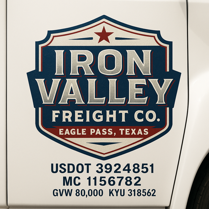Custom Truck Door Decal Sticker Sign For Trucking, Transport, Logistics, Work Trucks, Semi Trucks With USDOT, MC, CA, KYU, VIN, GVW Regulation Numbers (Set of 2)