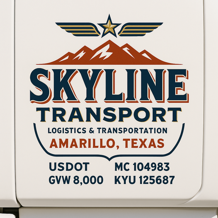 Custom Truck Door Decal Sticker Sign For Trucking, Transport, Logistics, Work Trucks, Semi Trucks With USDOT, MC, CA, KYU, VIN, GVW Regulation Numbers (Set of 2)