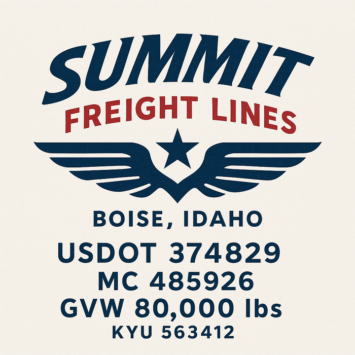 Custom Truck Door Decal Sticker Sign For Trucking, Transport, Logistics, Work Trucks, Semi Trucks With USDOT, MC, CA, KYU, VIN, GVW Regulation Numbers (Set of 2)