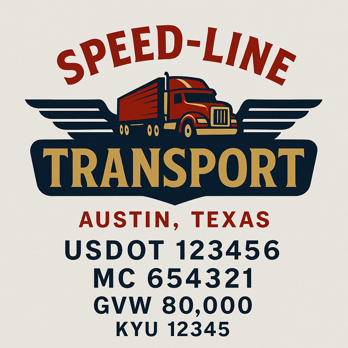 Custom Truck Door Decal Sticker Sign For Trucking, Transport, Logistics, Work Trucks, Semi Trucks With USDOT, MC, CA, KYU, VIN, GVW Regulation Numbers (Set of 2)