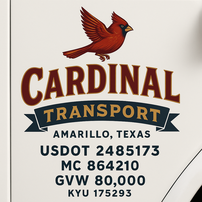 Custom Truck Door Decal Sticker Sign For Trucking, Transport, Logistics, Work Trucks, Semi Trucks With USDOT, MC, CA, KYU, VIN, GVW Regulation Numbers (Set of 2)