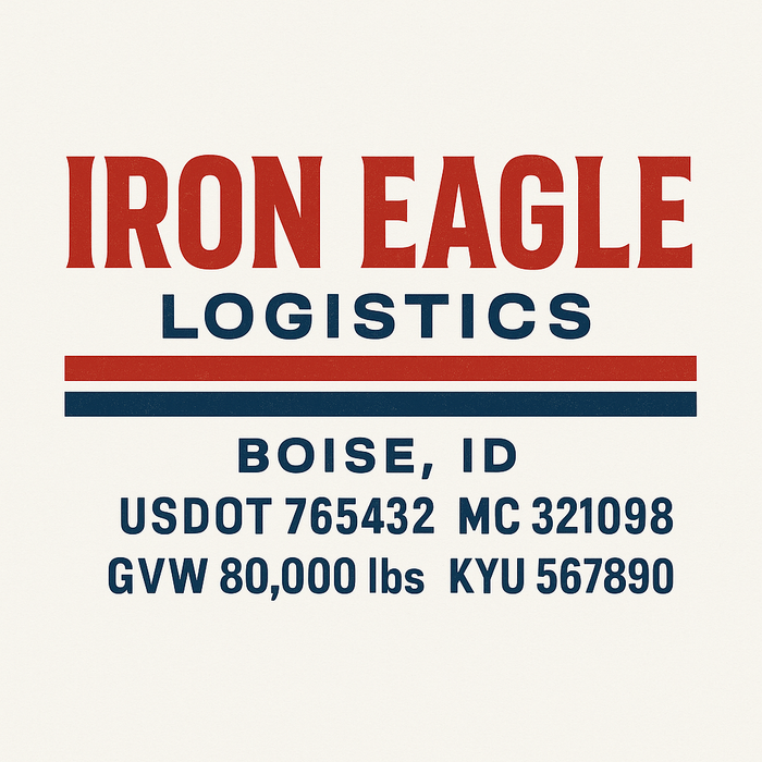 Custom Truck Door Decal Sticker Sign For Trucking, Transport, Logistics, Work Trucks, Semi Trucks With USDOT, MC, CA, KYU, VIN, GVW Regulation Numbers (Set of 2)