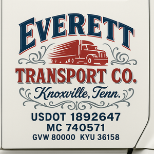 Custom Truck Door Decal Sticker Sign For Trucking, Transport, Logistics, Work Trucks, Semi Trucks With USDOT, MC, CA, KYU, VIN, GVW Regulation Numbers (Set of 2)