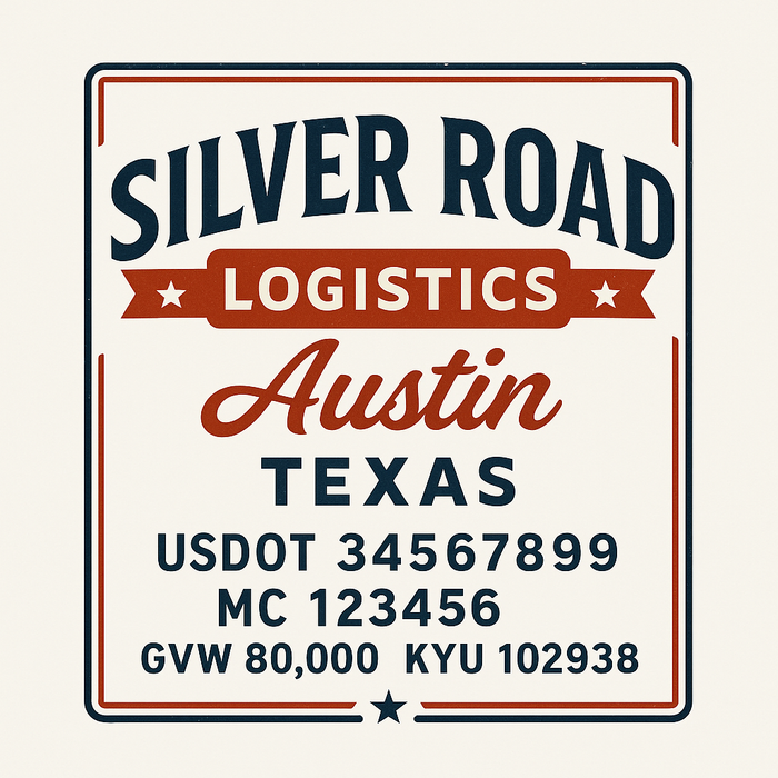 Custom Truck Door Decal Sticker Sign For Trucking, Transport, Logistics, Work Trucks, Semi Trucks With USDOT, MC, CA, KYU, VIN, GVW Regulation Numbers (Set of 2)