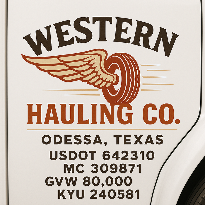 Custom Truck Door Decal Sticker Sign For Trucking, Transport, Logistics, Work Trucks, Semi Trucks With USDOT, MC, CA, KYU, VIN, GVW Regulation Numbers (Set of 2)