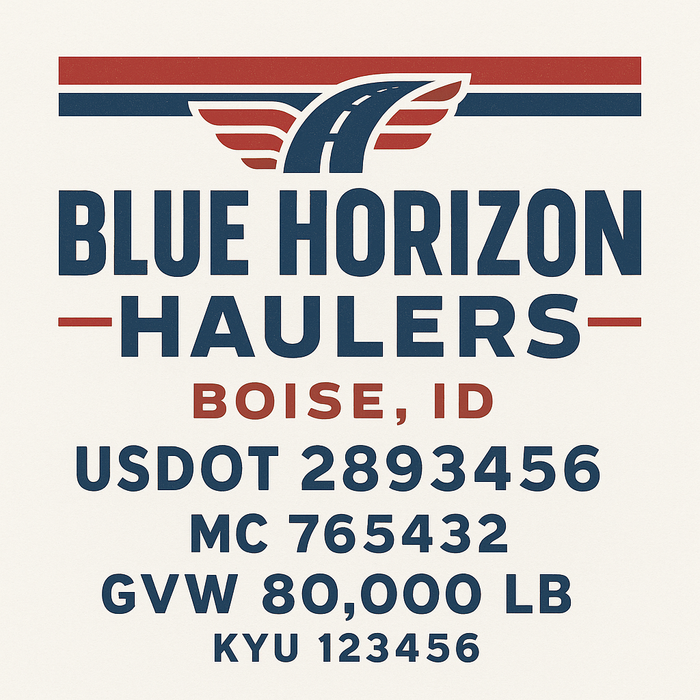 Custom Truck Door Decal Sticker Sign For Trucking, Transport, Logistics, Work Trucks, Semi Trucks With USDOT, MC, CA, KYU, VIN, GVW Regulation Numbers (Set of 2)