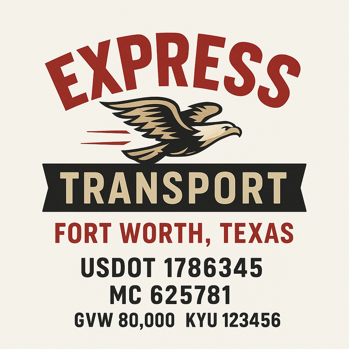 Custom Truck Door Decal Sticker Sign For Trucking, Transport, Logistics, Work Trucks, Semi Trucks With USDOT, MC, CA, KYU, VIN, GVW Regulation Numbers (Set of 2)