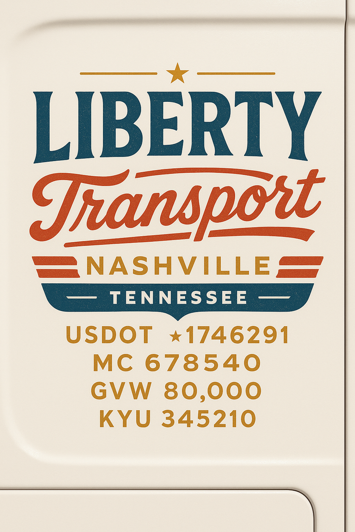 Custom Truck Door Decal Sticker Sign For Trucking, Transport, Logistics, Work Trucks, Semi Trucks With USDOT, MC, CA, KYU, VIN, GVW Regulation Numbers (Set of 2)
