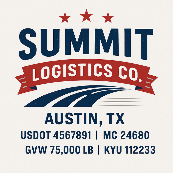 Custom Truck Door Decal Sticker Sign For Trucking, Transport, Logistics, Work Trucks, Semi Trucks With USDOT, MC, CA, KYU, VIN, GVW Regulation Numbers (Set of 2)