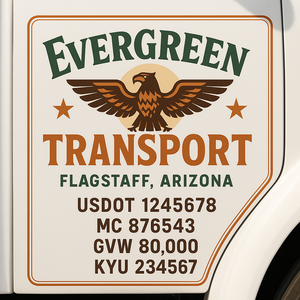 Custom Truck Door Decal Sticker Sign For Trucking, Transport, Logistics, Work Trucks, Semi Trucks With USDOT, MC, CA, KYU, VIN, GVW Regulation Numbers (Set of 2)