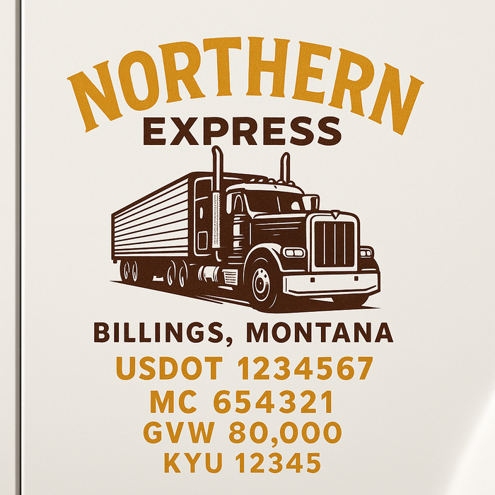 Custom Truck Door Decal Sticker Sign For Trucking, Transport, Logistics, Work Trucks, Semi Trucks With USDOT, MC, CA, KYU, VIN, GVW Regulation Numbers (Set of 2)