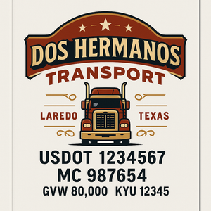 Custom Truck Door Decal Sticker Sign For Trucking, Transport, Logistics, Work Trucks, Semi Trucks With USDOT, MC, CA, KYU, VIN, GVW Regulation Numbers (Set of 2)