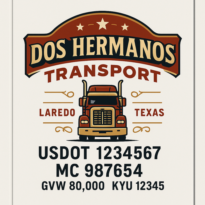 Custom Truck Door Decal Sticker Sign For Trucking, Transport, Logistics, Work Trucks, Semi Trucks With USDOT, MC, CA, KYU, VIN, GVW Regulation Numbers (Set of 2)
