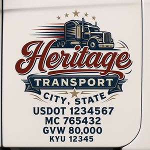Custom Truck Door Decal Sticker Sign For Trucking, Transport, Logistics, Work Trucks, Semi Trucks With USDOT, MC, CA, KYU, VIN, GVW Regulation Numbers (Set of 2)
