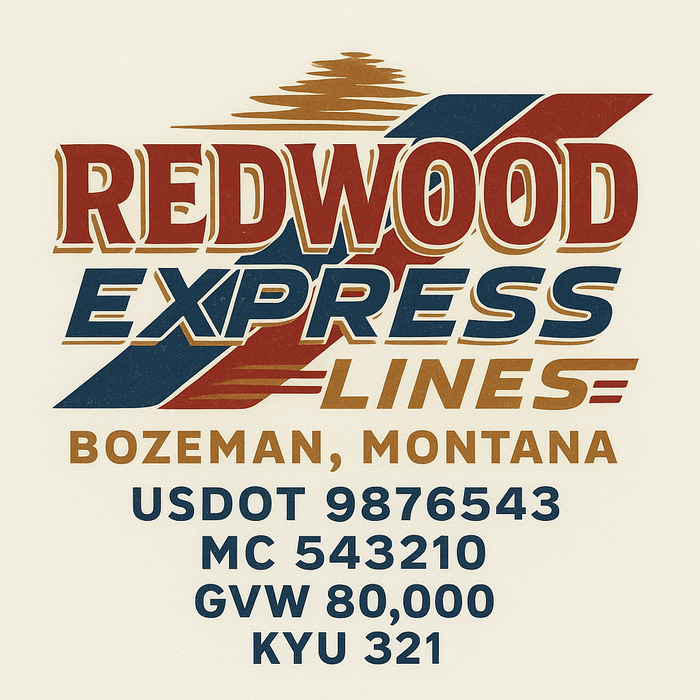 Custom Truck Door Decal Sticker Sign For Trucking, Transport, Logistics, Work Trucks, Semi Trucks With USDOT, MC, CA, KYU, VIN, GVW Regulation Numbers (Set of 2)