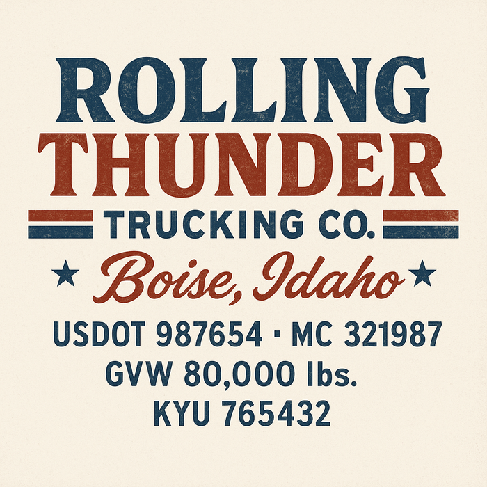 Custom Truck Door Decal Sticker Sign For Trucking, Transport, Logistics, Work Trucks, Semi Trucks With USDOT, MC, CA, KYU, VIN, GVW Regulation Numbers (Set of 2)