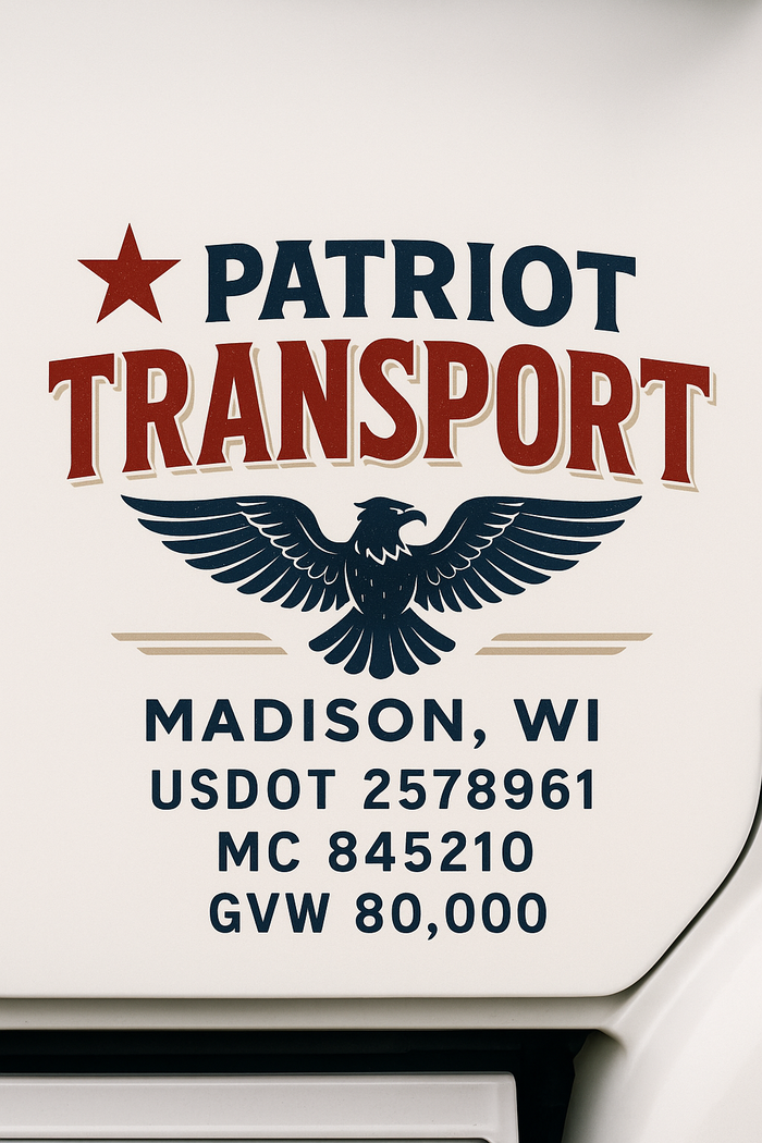 Custom Truck Door Decal Sticker Sign For Trucking, Transport, Logistics, Work Trucks, Semi Trucks With USDOT, MC, CA, KYU, VIN, GVW Regulation Numbers (Set of 2)