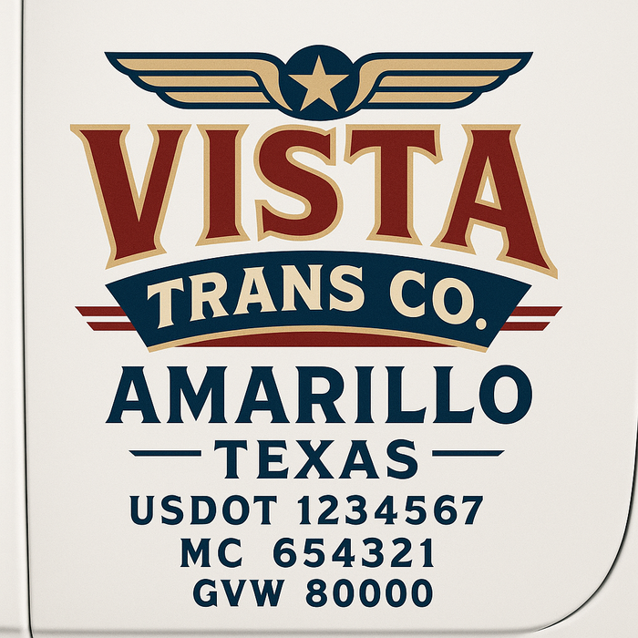 Custom Truck Door Decal Sticker Sign For Trucking, Transport, Logistics, Work Trucks, Semi Trucks With USDOT, MC, CA, KYU, VIN, GVW Regulation Numbers (Set of 2)