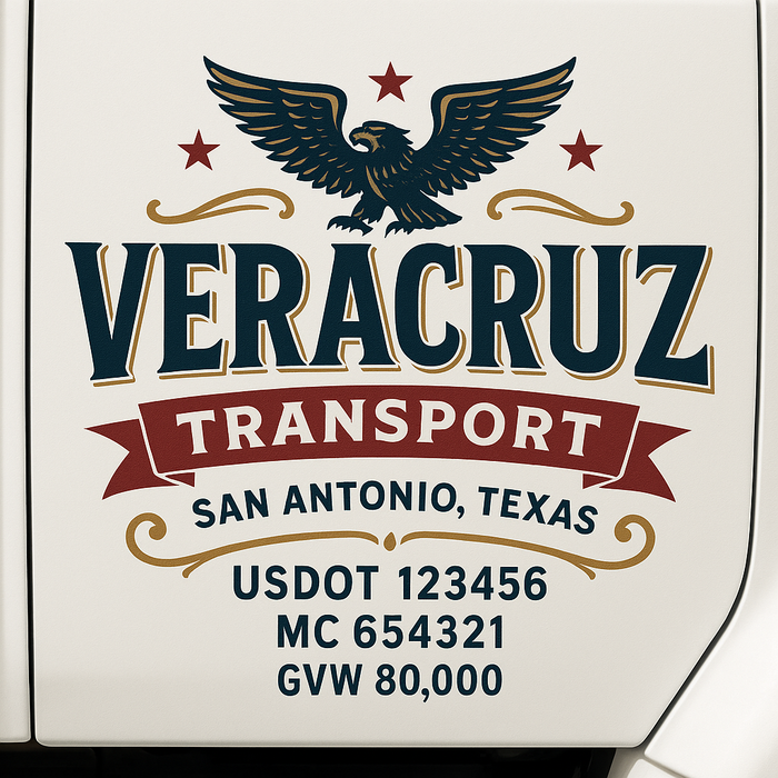 Custom Truck Door Decal Sticker Sign For Trucking, Transport, Logistics, Work Trucks, Semi Trucks With USDOT, MC, CA, KYU, VIN, GVW Regulation Numbers (Set of 2)