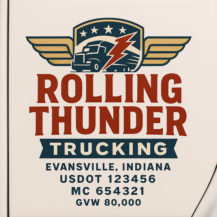 Custom Truck Door Decal Sticker Sign For Trucking, Transport, Logistics, Work Trucks, Semi Trucks With USDOT, MC, CA, KYU, VIN, GVW Regulation Numbers (Set of 2)