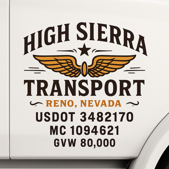 Custom Truck Door Decal Sticker Sign For Trucking, Transport, Logistics, Work Trucks, Semi Trucks With USDOT, MC, CA, KYU, VIN, GVW Regulation Numbers (Set of 2)