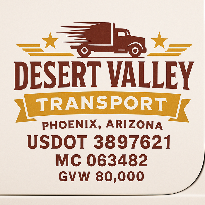 Custom Truck Door Decal Sticker Sign For Trucking, Transport, Logistics, Work Trucks, Semi Trucks With USDOT, MC, CA, KYU, VIN, GVW Regulation Numbers (Set of 2)
