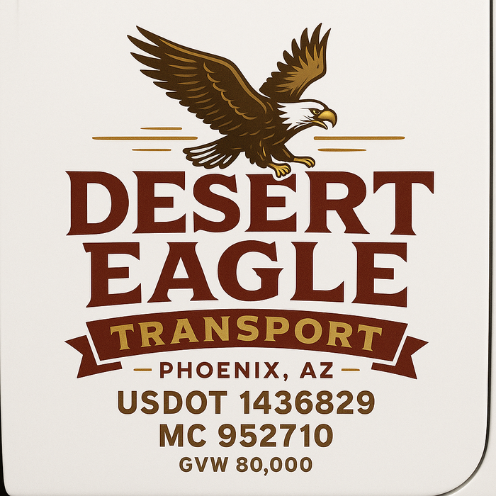 Custom Truck Door Decal Sticker Sign For Trucking, Transport, Logistics, Work Trucks, Semi Trucks With USDOT, MC, CA, KYU, VIN, GVW Regulation Numbers (Set of 2)