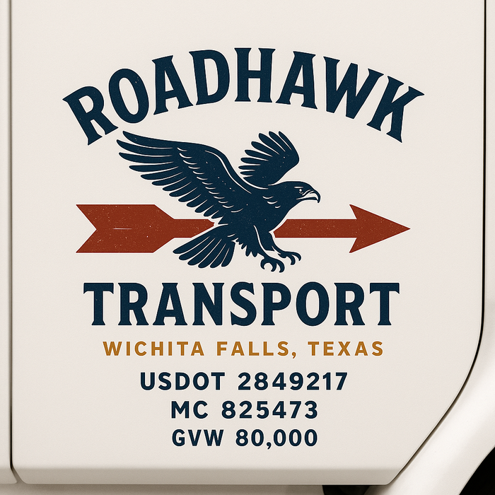 Custom Truck Door Decal Sticker Sign For Trucking, Transport, Logistics, Work Trucks, Semi Trucks With USDOT, MC, CA, KYU, VIN, GVW Regulation Numbers (Set of 2)