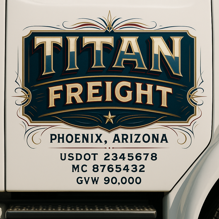 Custom Truck Door Decal Sticker Sign For Trucking, Transport, Logistics, Work Trucks, Semi Trucks With USDOT, MC, CA, KYU, VIN, GVW Regulation Numbers (Set of 2)