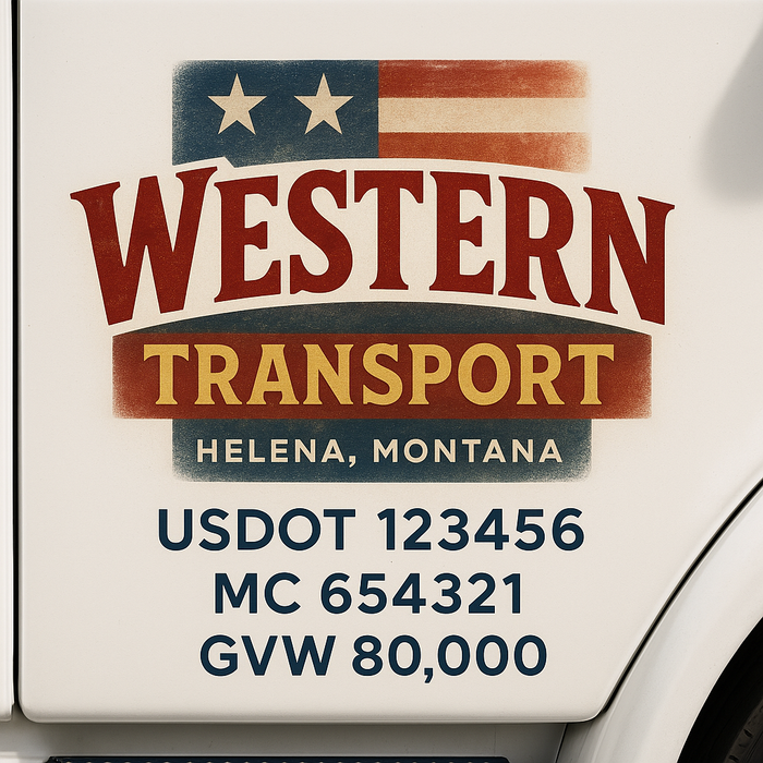 Custom Truck Door Decal Sticker Sign For Trucking, Transport, Logistics, Work Trucks, Semi Trucks With USDOT, MC, CA, KYU, VIN, GVW Regulation Numbers (Set of 2)