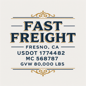 Custom Truck Door Decal Sticker Sign For Trucking, Transport, Logistics, Work Trucks, Semi Trucks With USDOT, MC, CA, KYU, VIN, GVW Regulation Numbers (Set of 2)