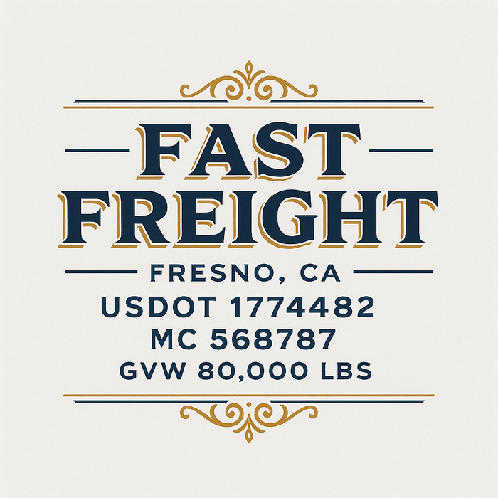 Custom Truck Door Decal Sticker Sign For Trucking, Transport, Logistics, Work Trucks, Semi Trucks With USDOT, MC, CA, KYU, VIN, GVW Regulation Numbers (Set of 2)
