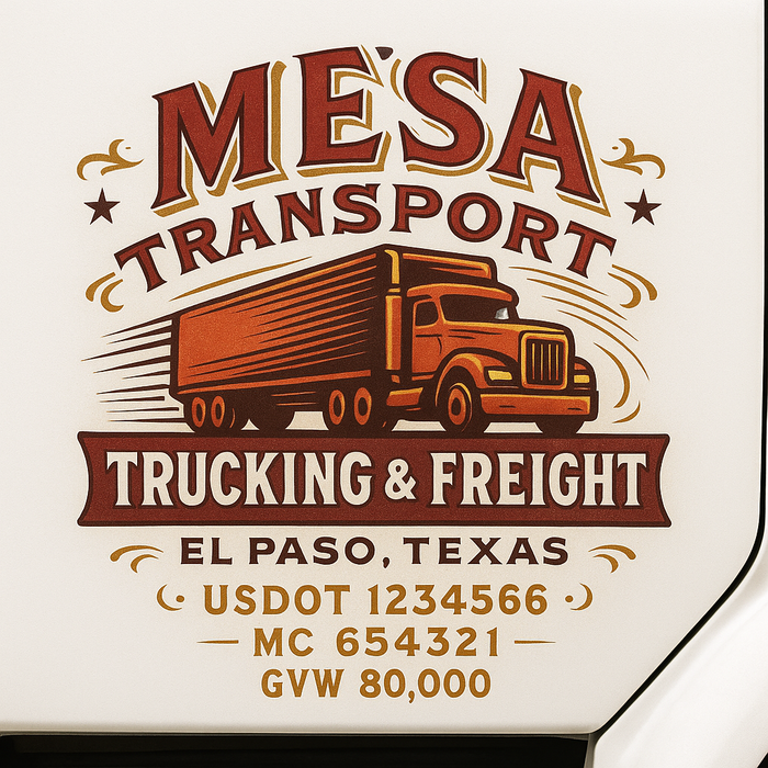 Custom Truck Door Decal Sticker Sign For Trucking, Transport, Logistics, Work Trucks, Semi Trucks With USDOT, MC, CA, KYU, VIN, GVW Regulation Numbers (Set of 2)