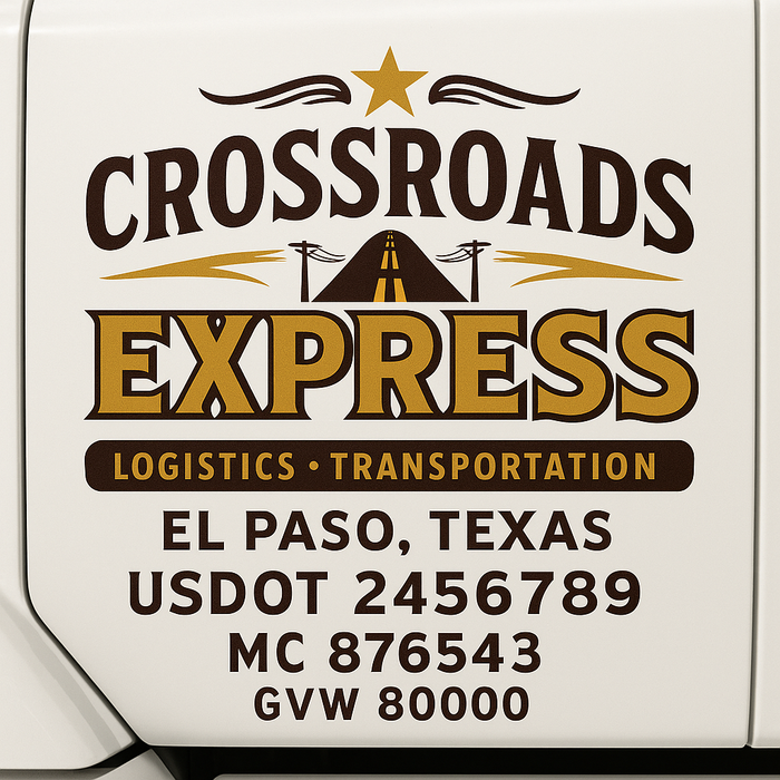Custom Truck Door Decal Sticker Sign For Trucking, Transport, Logistics, Work Trucks, Semi Trucks With USDOT, MC, CA, KYU, VIN, GVW Regulation Numbers (Set of 2)