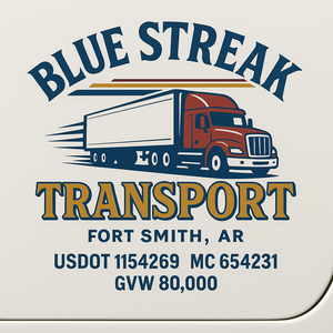Custom Truck Door Decal Sticker Sign For Trucking, Transport, Logistics, Work Trucks, Semi Trucks With USDOT, MC, CA, KYU, VIN, GVW Regulation Numbers (Set of 2)