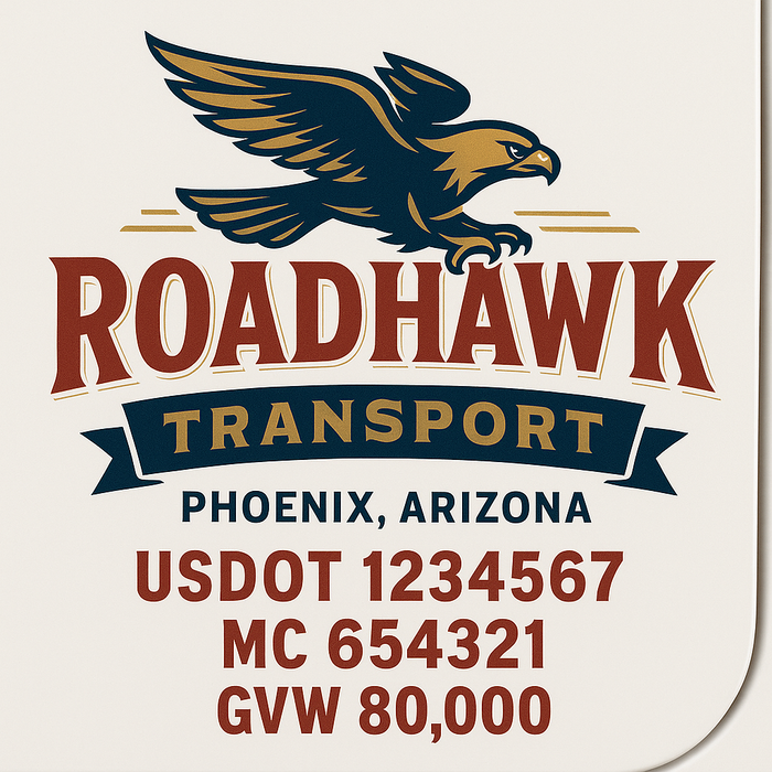 Custom Truck Door Decal Sticker Sign For Trucking, Transport, Logistics, Work Trucks, Semi Trucks With USDOT, MC, CA, KYU, VIN, GVW Regulation Numbers (Set of 2)