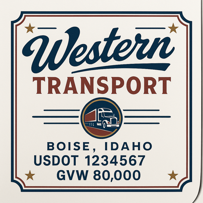 Custom Truck Door Decal Sticker Sign For Trucking, Transport, Logistics, Work Trucks, Semi Trucks With USDOT, MC, CA, KYU, VIN, GVW Regulation Numbers (Set of 2)