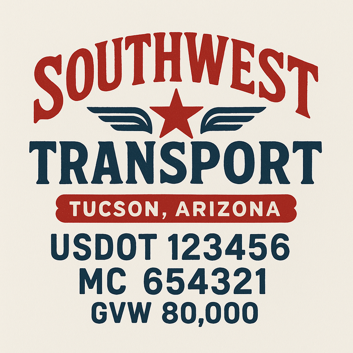 Custom Truck Door Decal Sticker Sign For Trucking, Transport, Logistics, Work Trucks, Semi Trucks With USDOT, MC, CA, KYU, VIN, GVW Regulation Numbers (Set of 2)