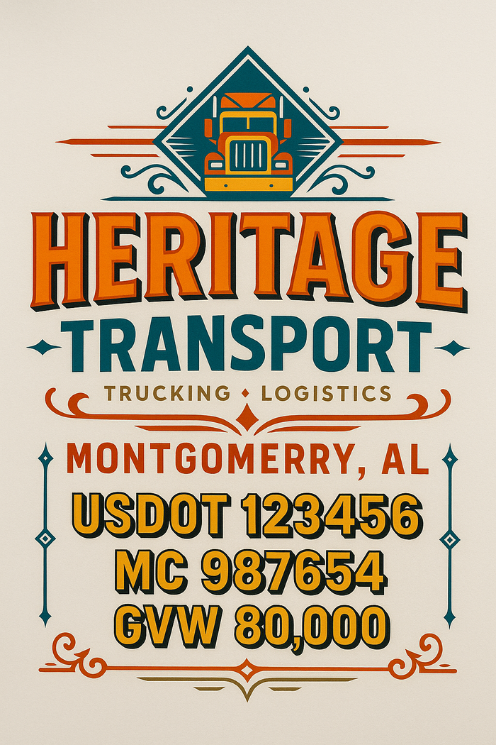 Custom Truck Door Decal Sticker Sign For Trucking, Transport, Logistics, Work Trucks, Semi Trucks With USDOT, MC, CA, KYU, VIN, GVW Regulation Numbers (Set of 2)