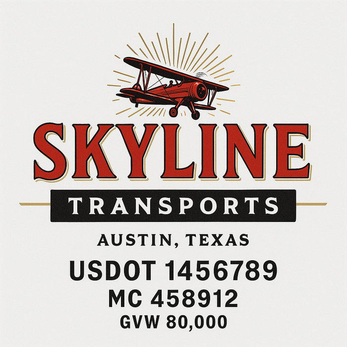 Custom Truck Door Decal Sticker Sign For Trucking, Transport, Logistics, Work Trucks, Semi Trucks With USDOT, MC, CA, KYU, VIN, GVW Regulation Numbers (Set of 2)