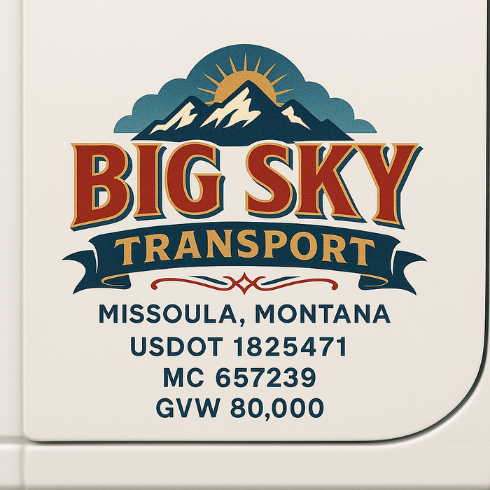 Custom Truck Door Decal Sticker Sign For Trucking, Transport, Logistics, Work Trucks, Semi Trucks With USDOT, MC, CA, KYU, VIN, GVW Regulation Numbers (Set of 2)