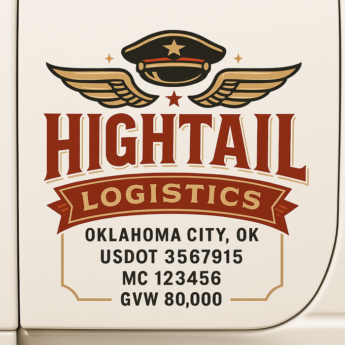 Custom Truck Door Decal Sticker Sign For Trucking, Transport, Logistics, Work Trucks, Semi Trucks With USDOT, MC, CA, KYU, VIN, GVW Regulation Numbers (Set of 2)