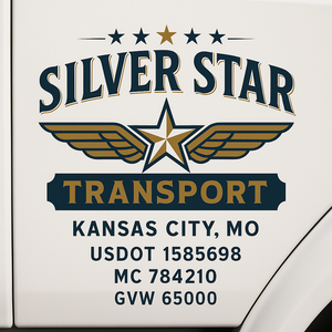 Custom Truck Door Decal Sticker Sign For Trucking, Transport, Logistics, Work Trucks, Semi Trucks With USDOT, MC, CA, KYU, VIN, GVW Regulation Numbers (Set of 2)