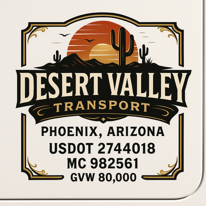Custom Truck Door Decal Sticker Sign For Trucking, Transport, Logistics, Work Trucks, Semi Trucks With USDOT, MC, CA, KYU, VIN, GVW Regulation Numbers (Set of 2)