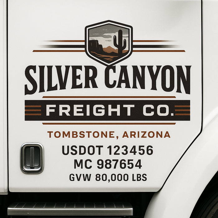 Custom Truck Door Decal Sticker Sign For Trucking, Transport, Logistics, Work Trucks, Semi Trucks With USDOT, MC, CA, KYU, VIN, GVW Regulation Numbers (Set of 2)