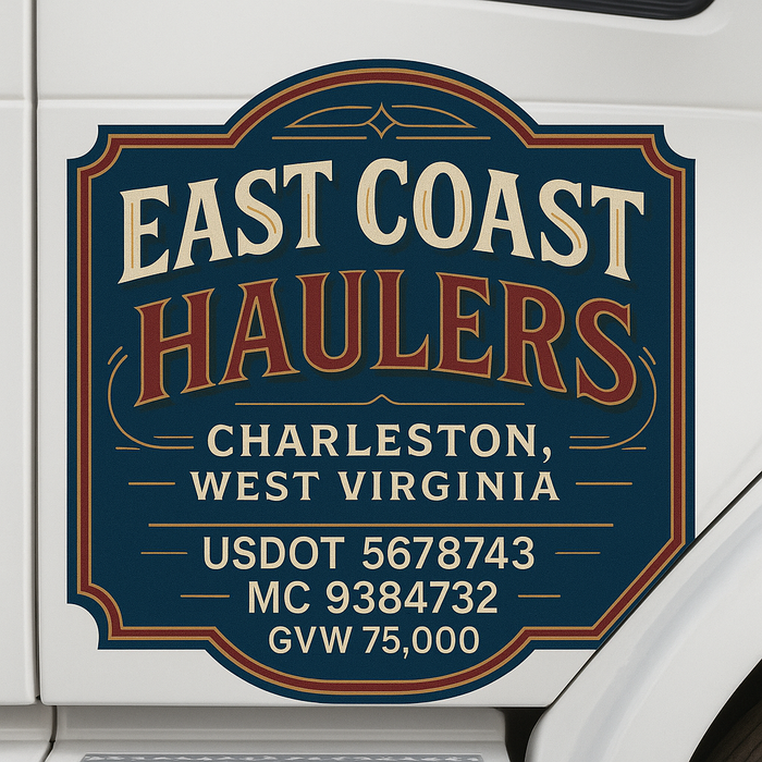 Custom Truck Door Decal Sticker Sign For Trucking, Transport, Logistics, Work Trucks, Semi Trucks With USDOT, MC, CA, KYU, VIN, GVW Regulation Numbers (Set of 2)